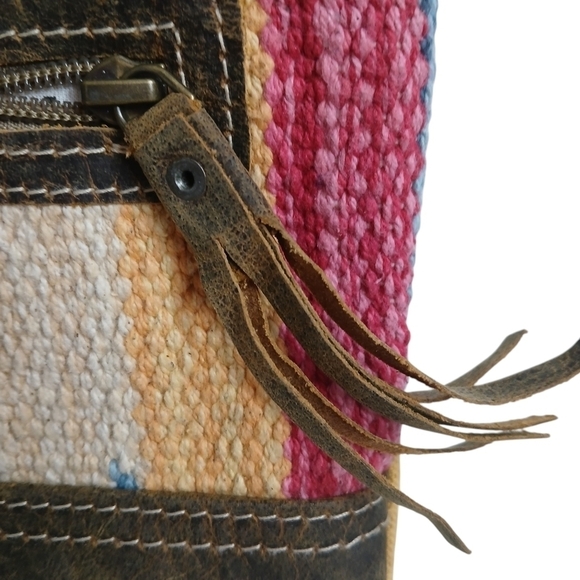 Myra Bag Midsummer Pouch Upcycled Cotton & Leather Coastal Cowgirl - Picture 12 of 15